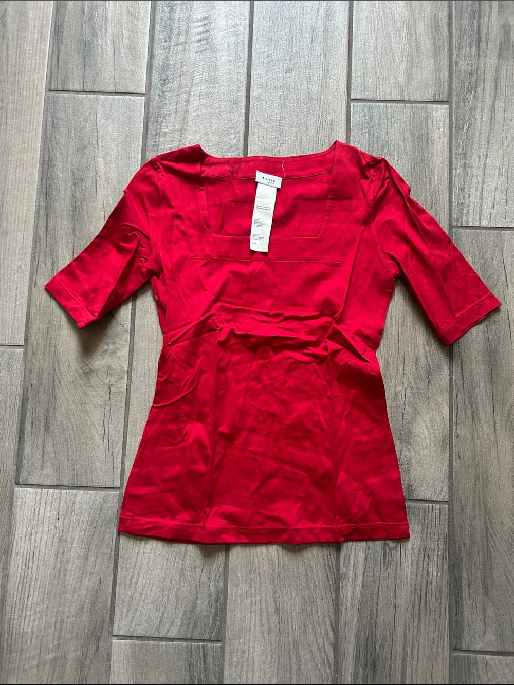 Akris Punto Red Square-Neck Short Sleeve Top